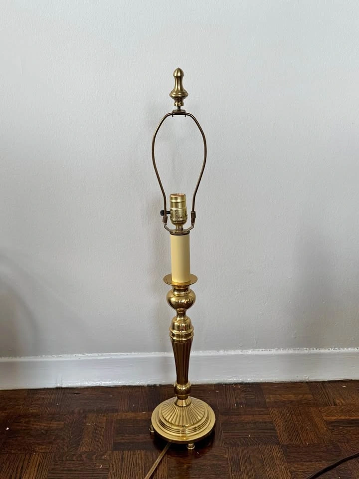 Vintage Polished Brass Candlestick Table Lamp