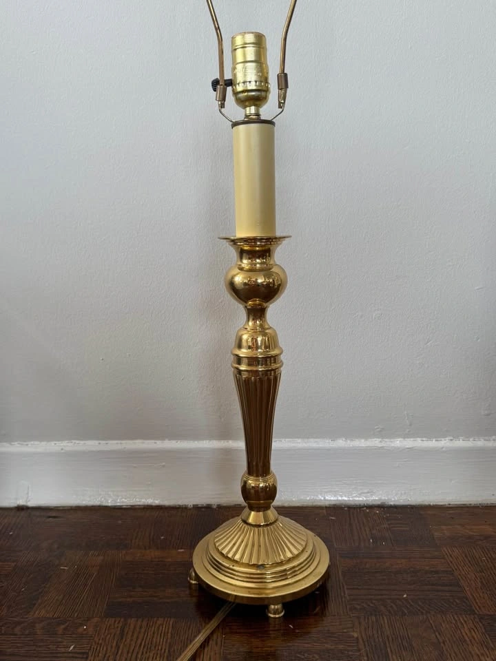 Vintage Polished Brass Candlestick Table Lamp - photo 4