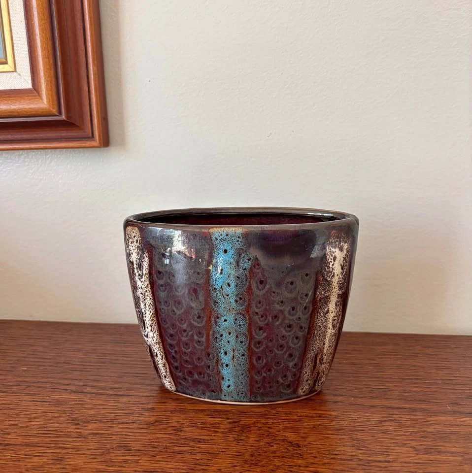 Vintage Canadian Art Pottery Oval Pillow Vase Fat Lava
