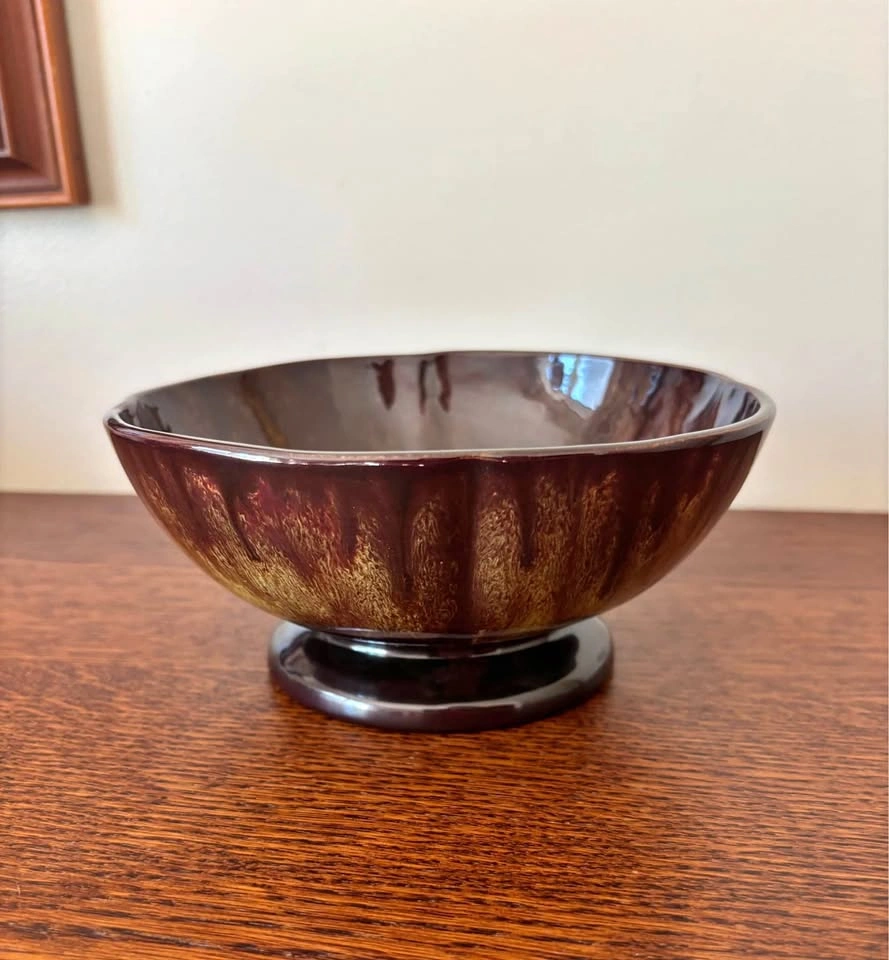 Vintage Bay Keramik West Germany Drip Glaze Footed Bowl 1262