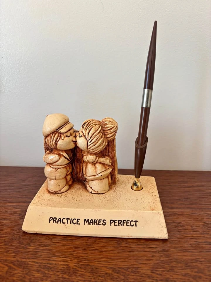 Vintage Paula Co Practice Makes Perfect Kissing Couple Pen Holde