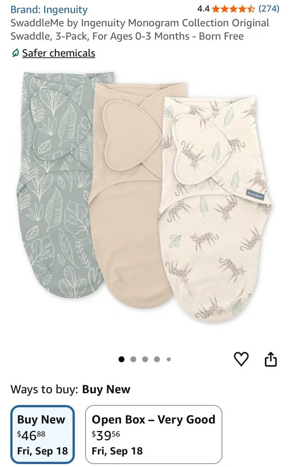 SwaddleMe by Ingenuity Original Swaddle, 3-Pack, 0-3 Months - photo 3