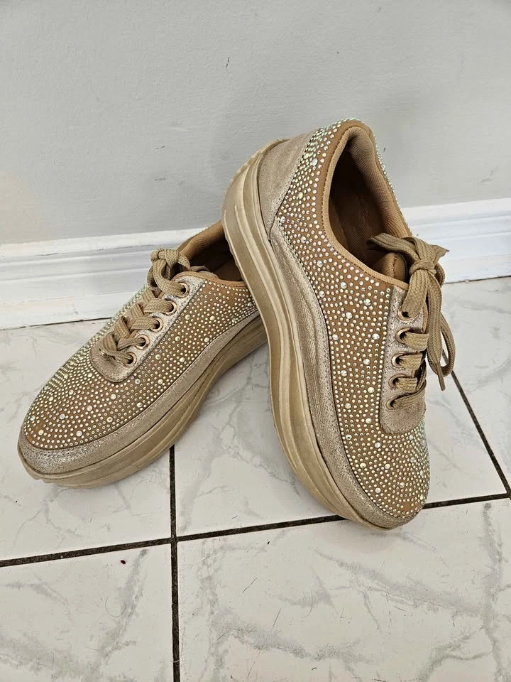 Gold Rhinestone Platform Sneakers🏈