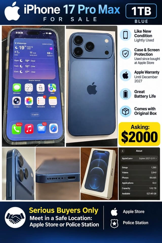 Like New IPhone 17 Pro Max 1TB - Blue - photo 2