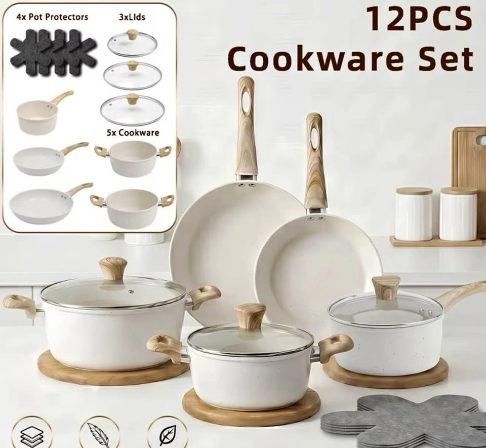 12-Piece Cookware Set with Glass Lids and Pan Protectors — New