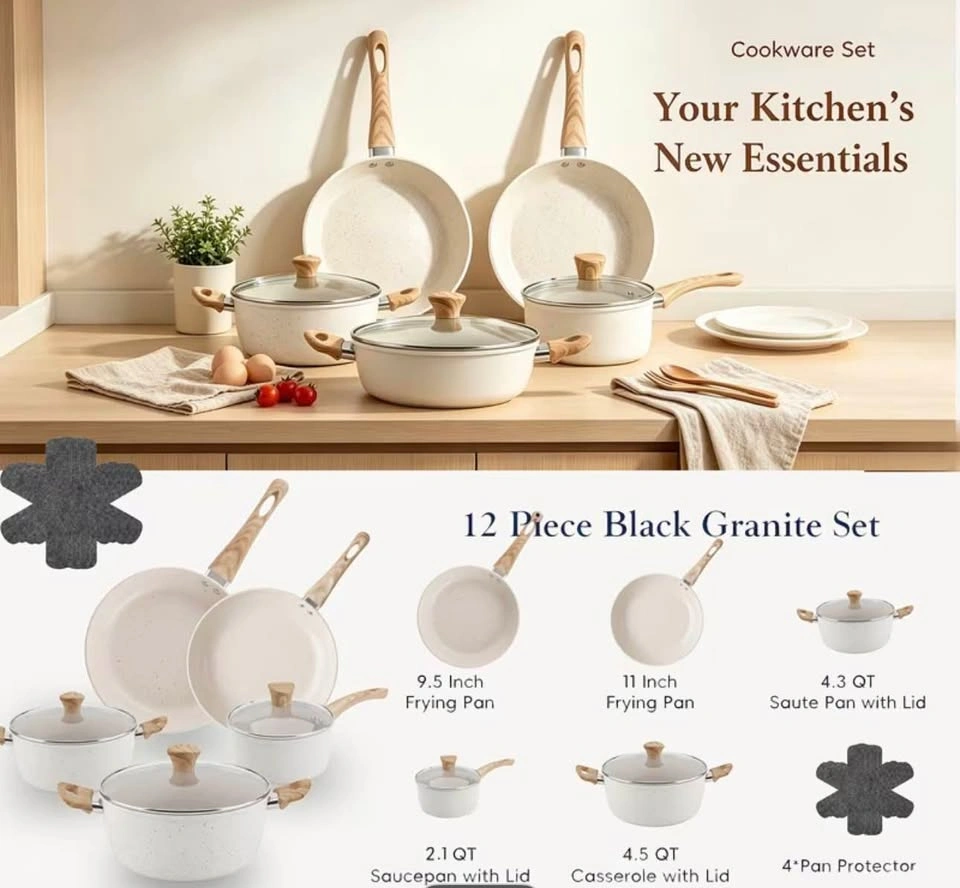 12-Piece Cookware Set with Glass Lids and Pan Protectors — New - photo 2
