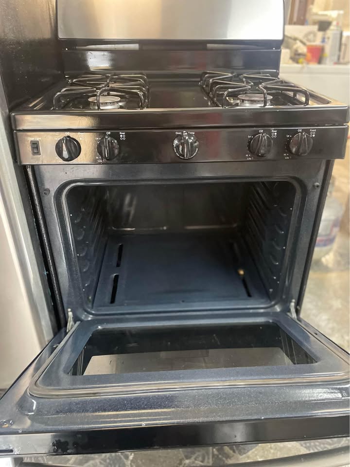 30 inch black and silver fridge and stove - photo 3