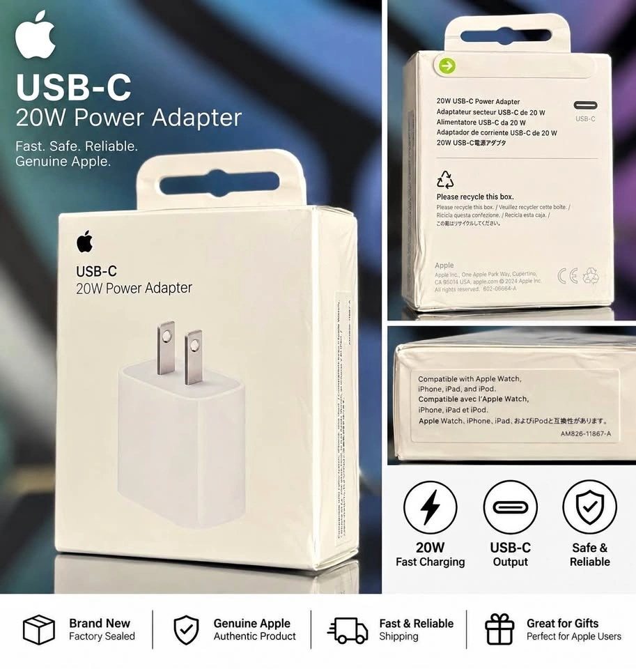 Apple 20W USB-C Power Adapter – Fast Charger – Brand New