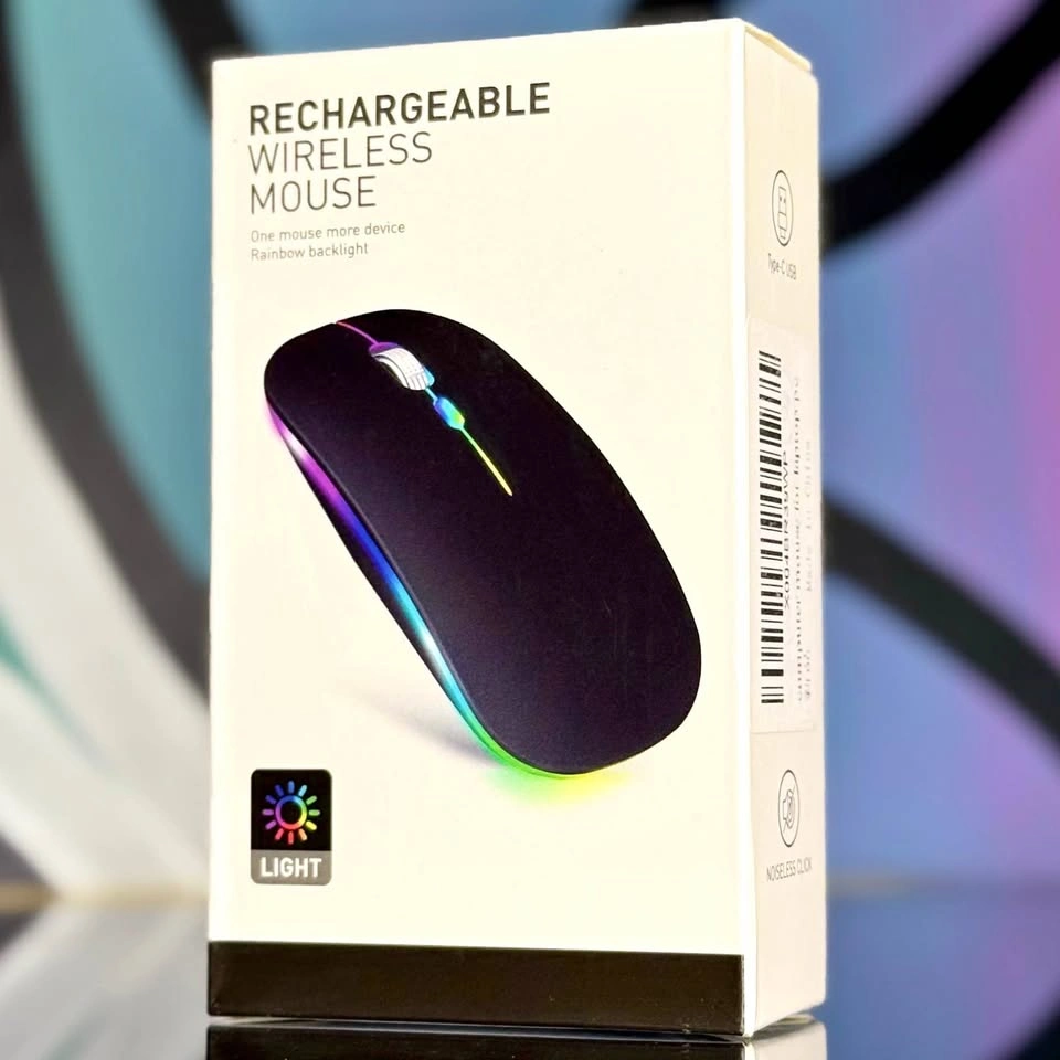 🖱️ Rechargeable Wireless Mouse – Rainbow Backlight – Black