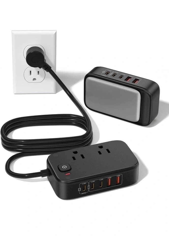 Flat Plug Power Strip, 20W USB C Fast Charging, 5 Outlet - photo 2