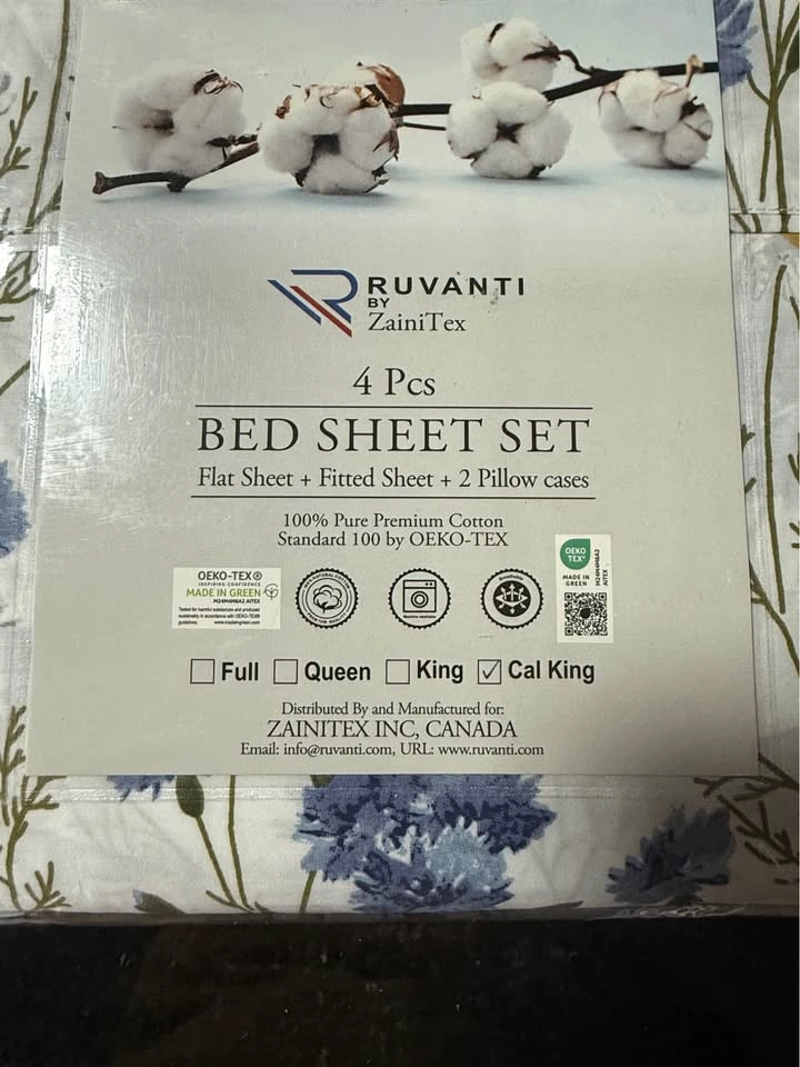 Bedding 4 Piece Set 100% Cotton Cal King Size (NEW) - photo 3