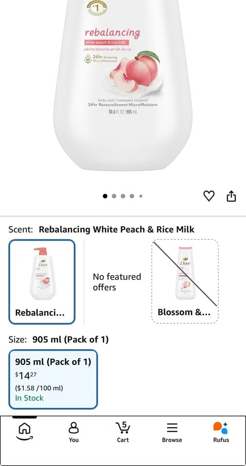 Dove Body Wash Rebalance White Peach & Rice Milk 2-Pack - photo 4