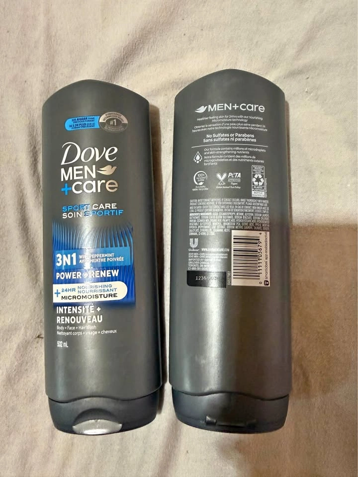 Dove Men+Care 3-in-1 Body, Hair and Face Wash, 400ml (2-Pack)