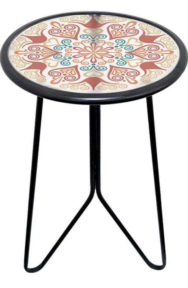 LIFFY 12" Small Outdoor Metal Side Table with Glass Top - photo 2