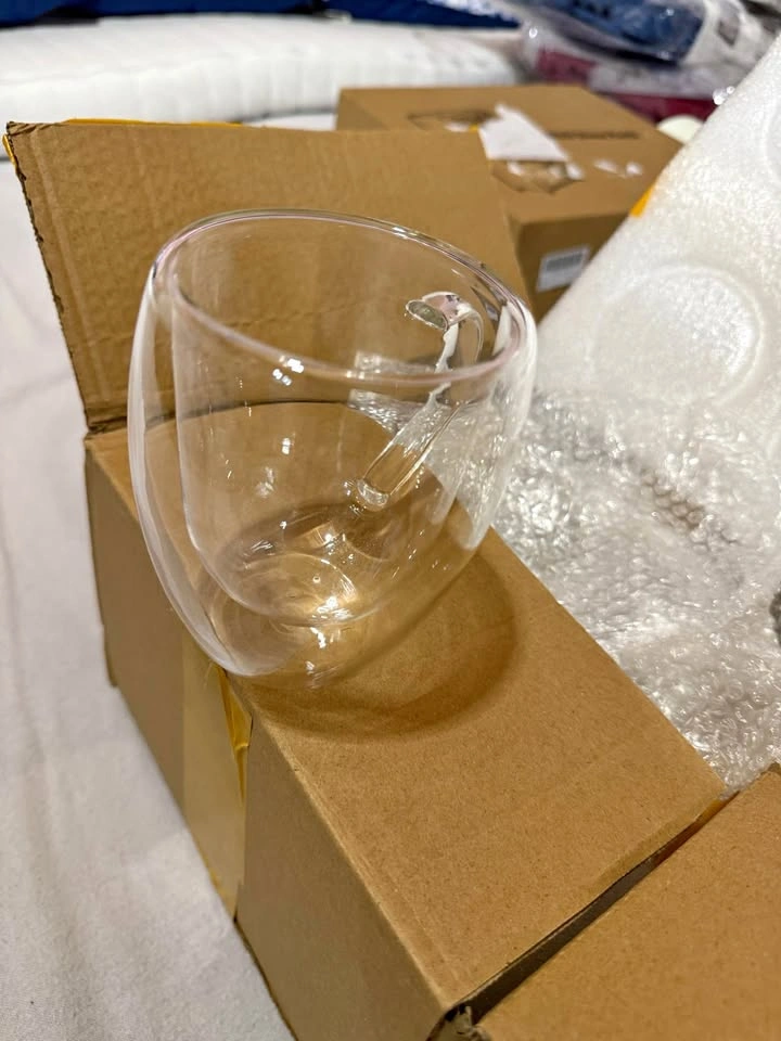 4x 350ml Double Walled Glass Mugs - Heat Resistant & New