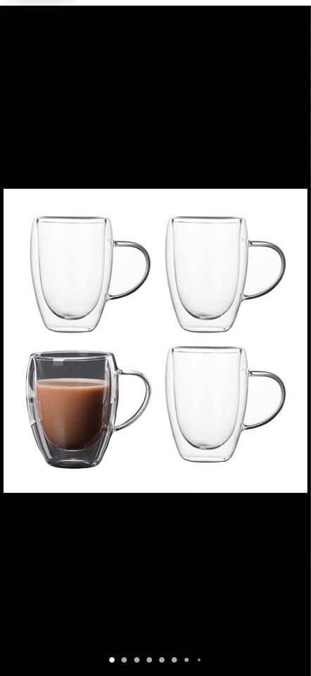 4x 350ml Double Walled Glass Mugs - Heat Resistant & New - photo 2