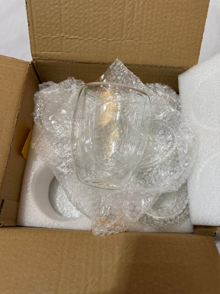 4x 350ml Double Walled Glass Mugs - Heat Resistant & New - photo 3