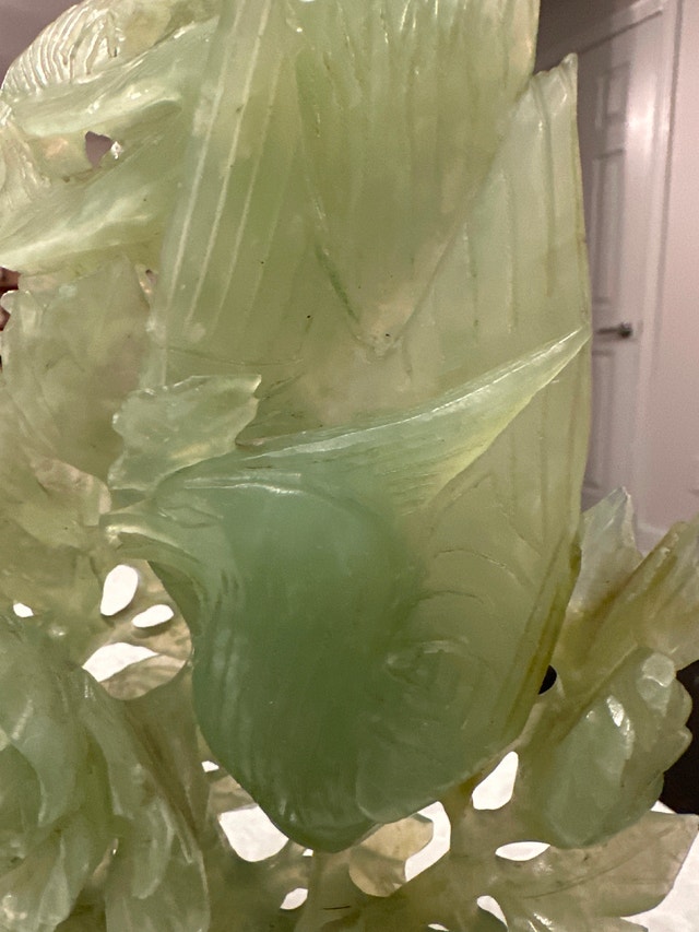 Antique Chinese hand-carved jade Phoenix Bird and Peonies - photo 3