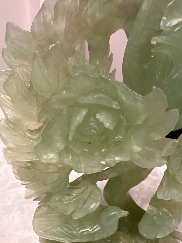 Antique Chinese hand-carved jade Phoenix Bird and Peonies - photo 4