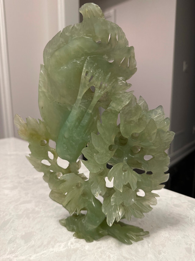 Antique Chinese hand-carved jade Phoenix Bird and Peonies - photo 5