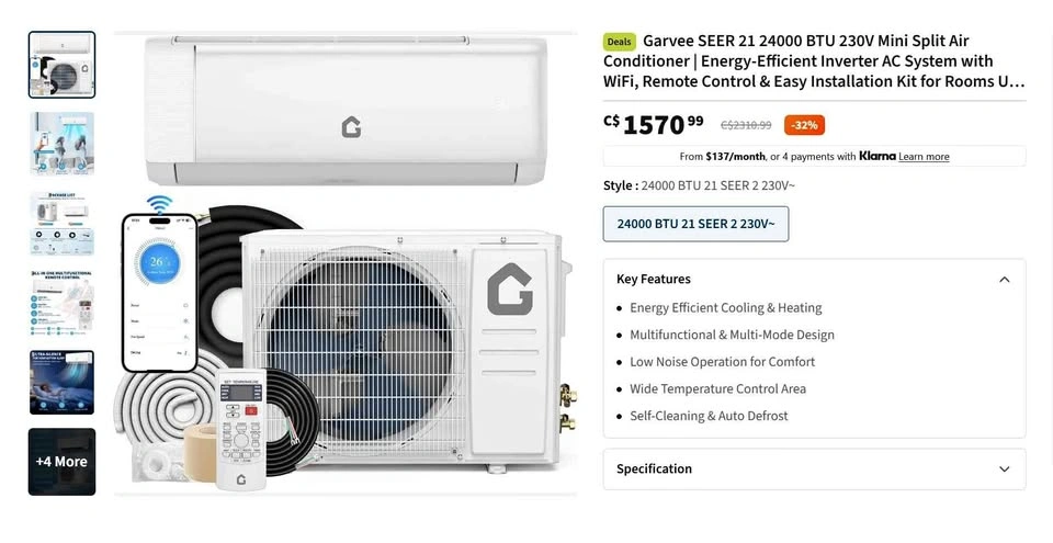 Garvee SEER 21 24000 BTU 230V Mini Split Air Conditioner