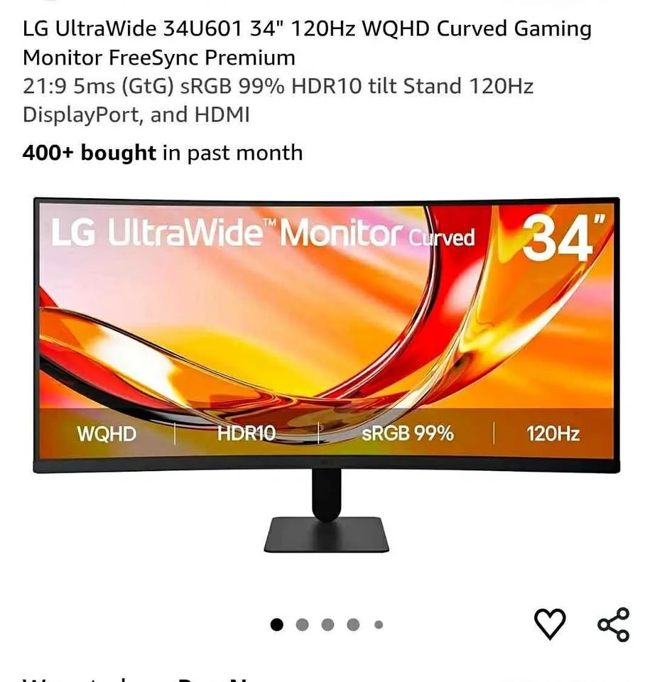 LG UltraWide 34U601 34" 120Hz WQHD Curved Gaming Monitor