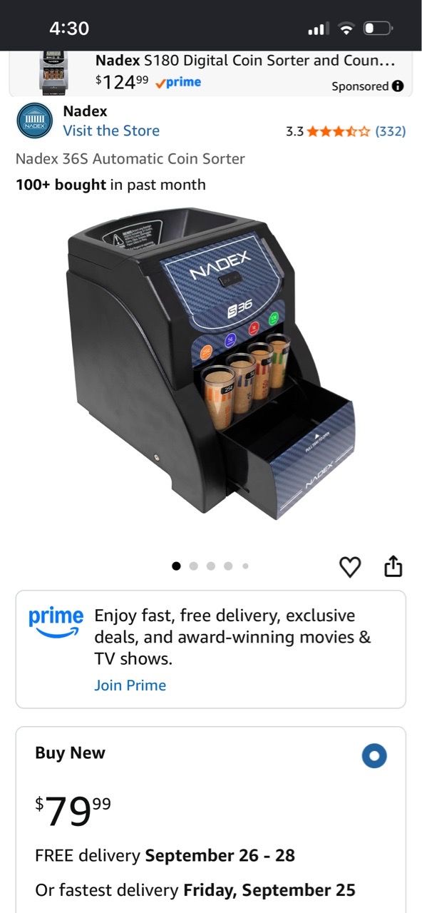 Nadex 36S Automatic Coin Sorter