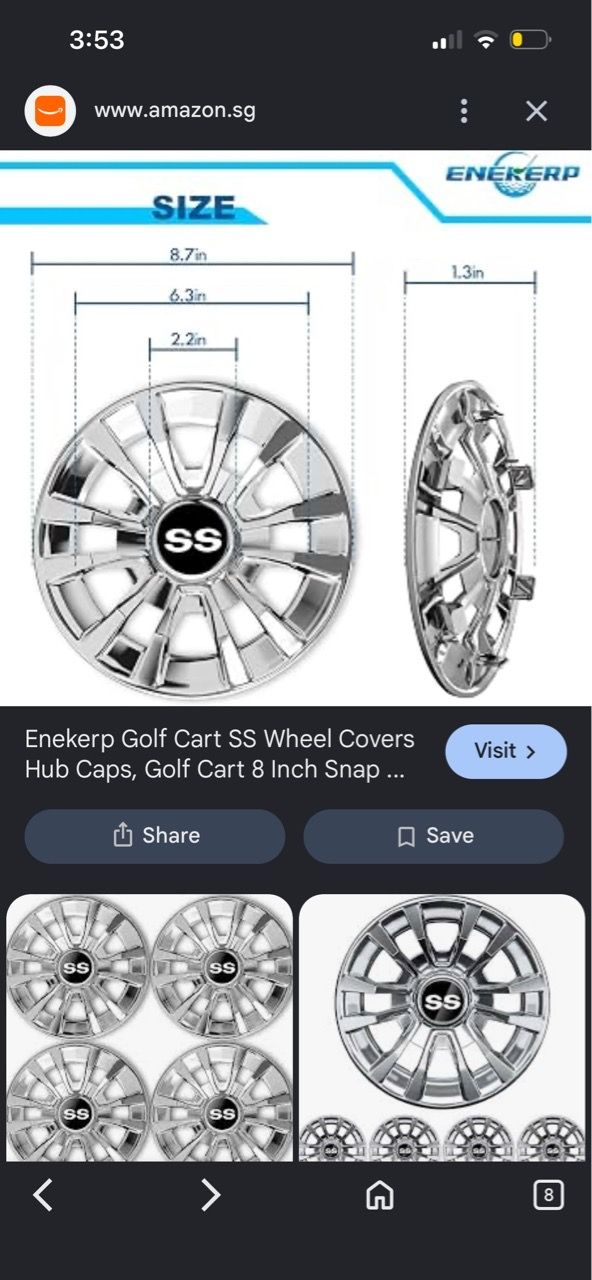 Enekerp Golf Cart SS Wheel Hub Caps 8 Inch