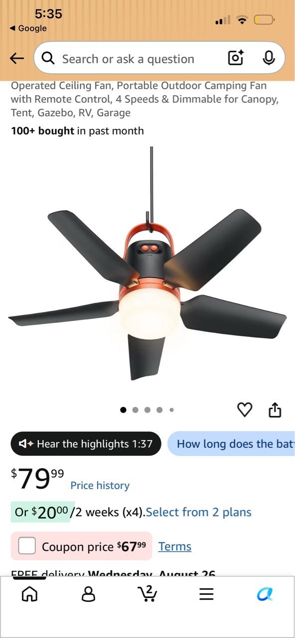 Portable ceiling fan and light and control - photo 2