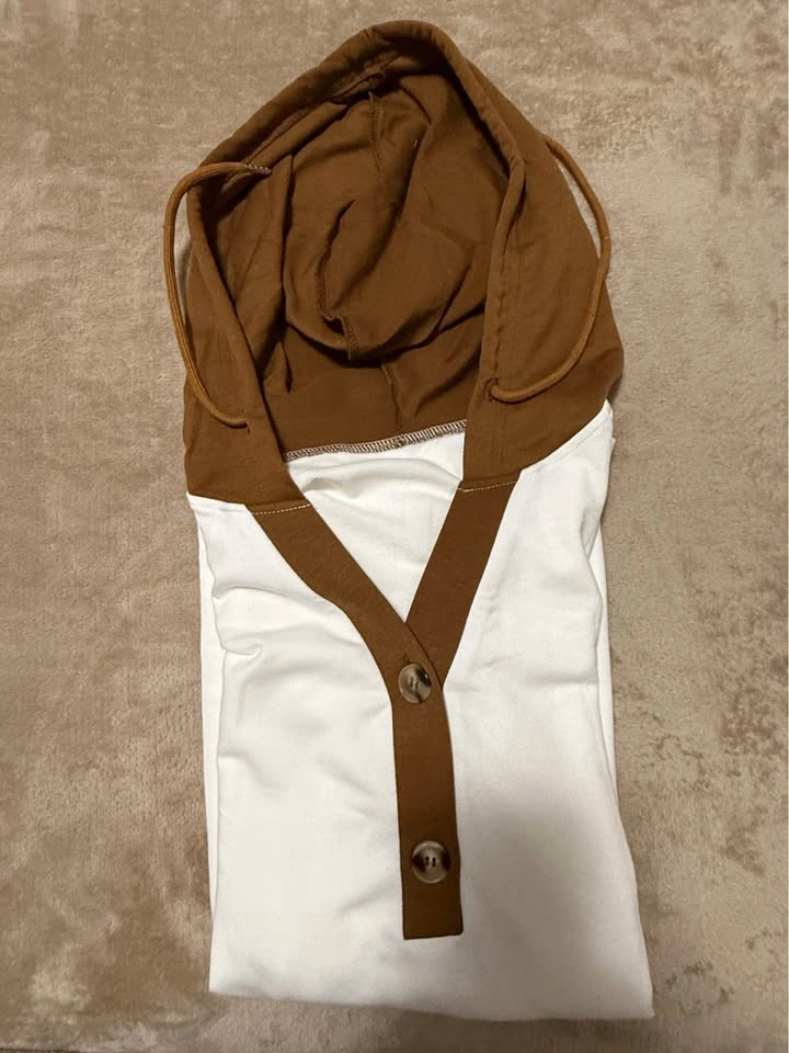 Women's V-Neck Waffle Knit Drawstring Sweatshirt Brown XL - photo 4