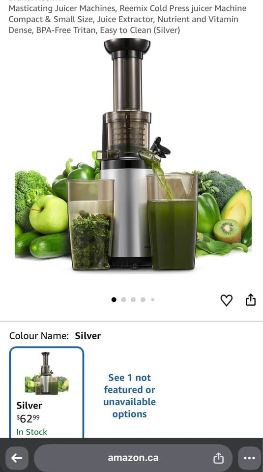 Reemix Cold Press Juicer Machine, Compact & Small, Silver, NEW - photo 4