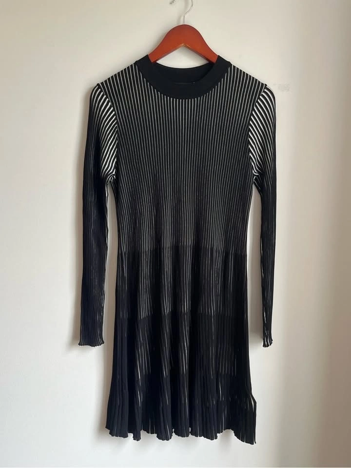 Desigual Venice Black White Striped Ribbed Knit Dress L - photo 2