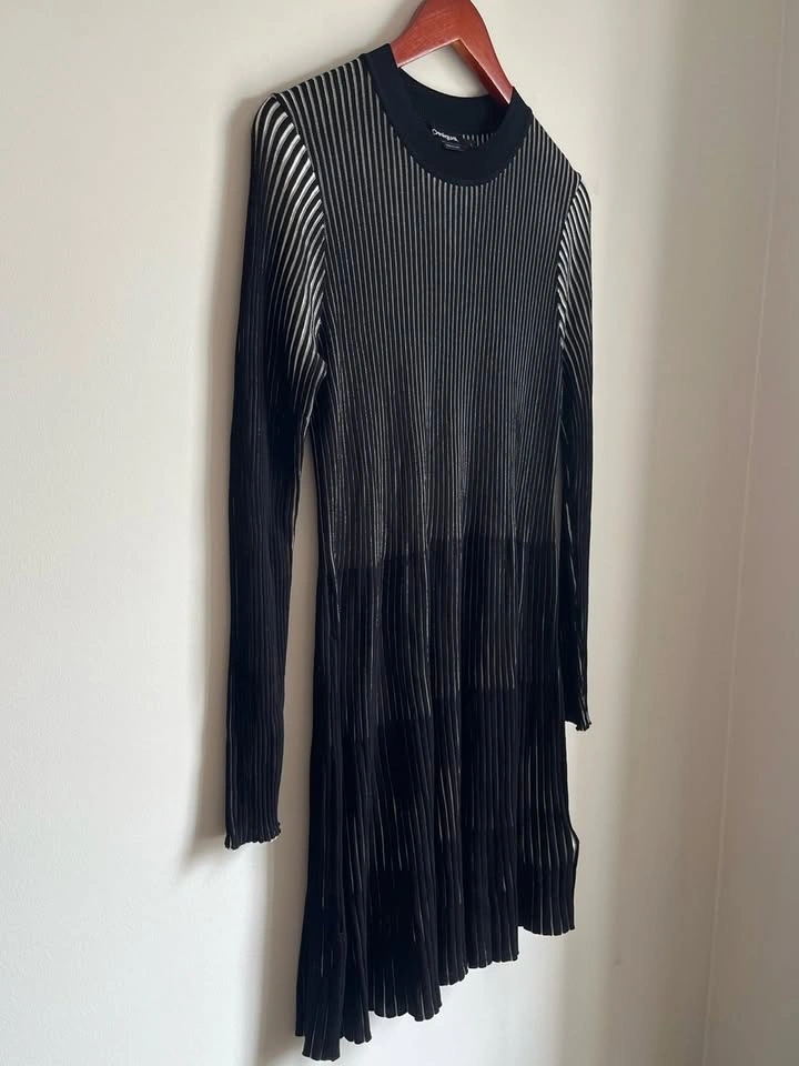Desigual Venice Black White Striped Ribbed Knit Dress L - photo 3