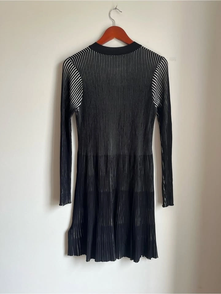 Desigual Venice Black White Striped Ribbed Knit Dress L - photo 4