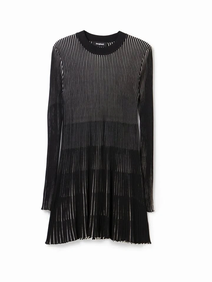 Desigual Venice Black White Striped Ribbed Knit Dress L - photo 5