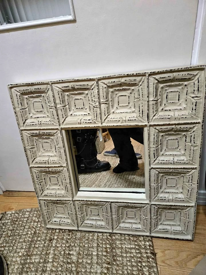 25" x 25" Faux Tin Tile Decorative Wall Mirror
