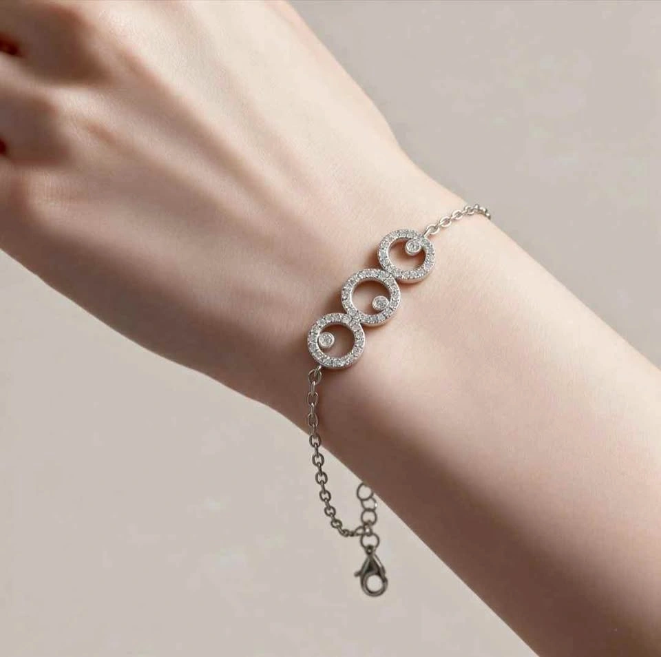 Silver 925 -Toned Triple Circle Pave Bracelet