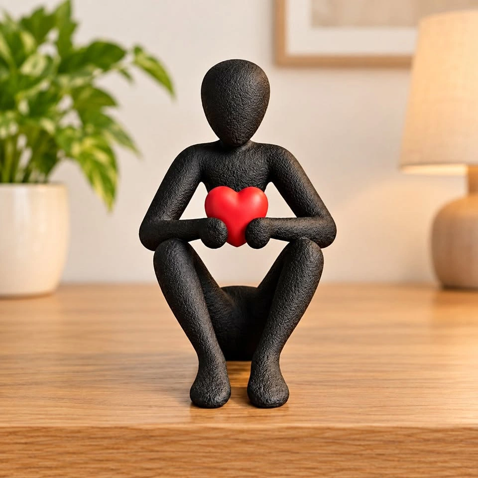 6-Inch Black Heart Holding Figurine – Emotional Gift & Decor