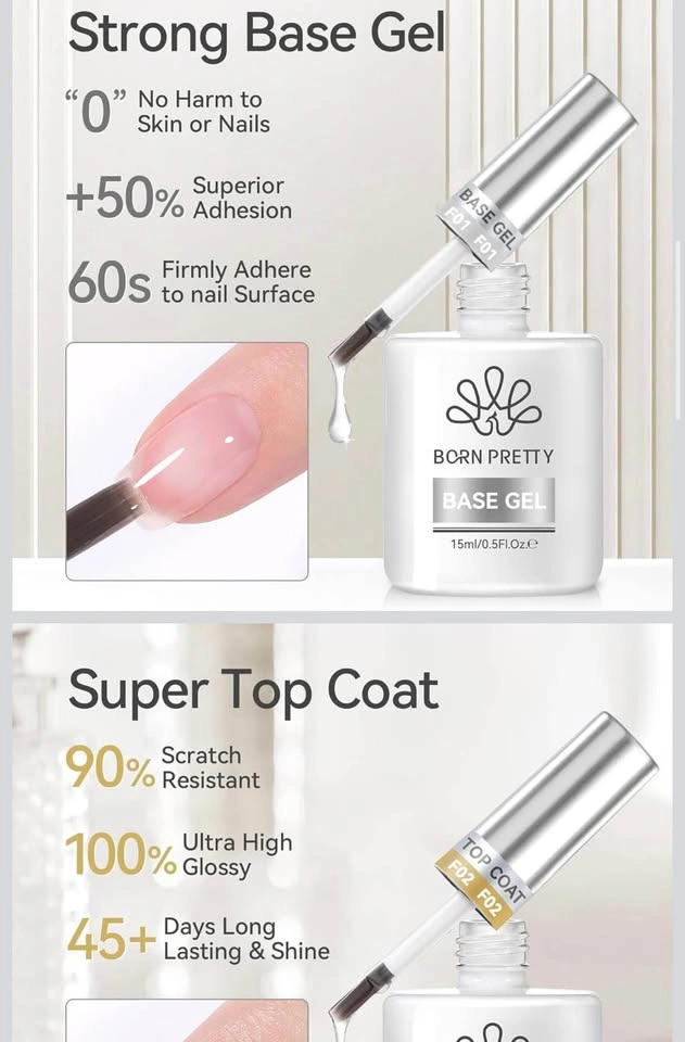 Nail Art Gel Top Coat 15ml Gloss Base and Top Gel Set 2 PACK - photo 5