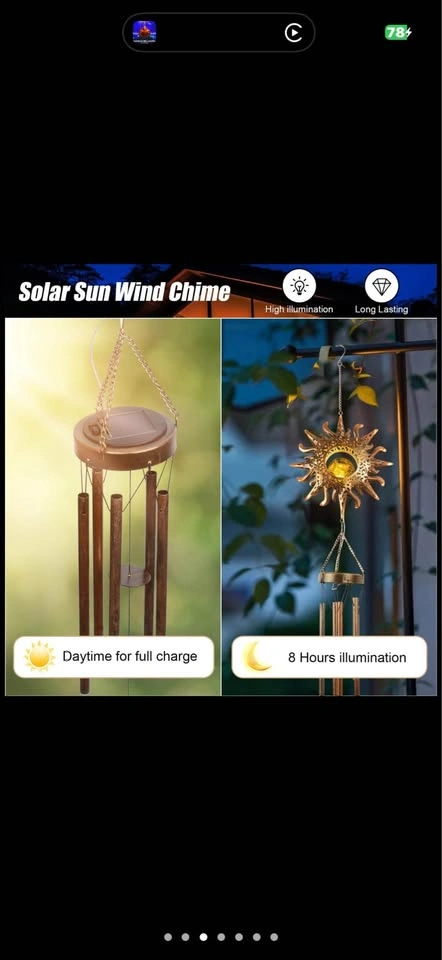 Sun Wind Chimes Solar Retro Windchimes Sympathy Gift - photo 2