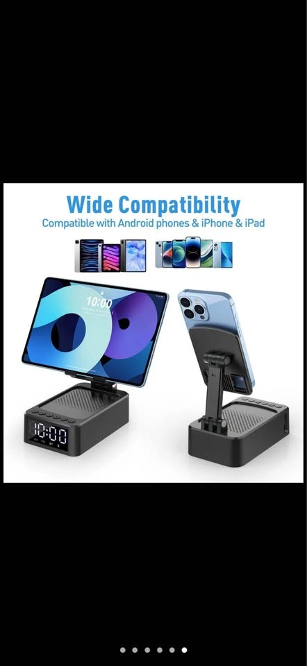 4-in-1 Cell Phone & Tablet Stand with Bluetooth Speaker & Clock - photo 2