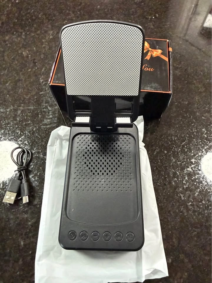 4-in-1 Cell Phone & Tablet Stand with Bluetooth Speaker & Clock - photo 3