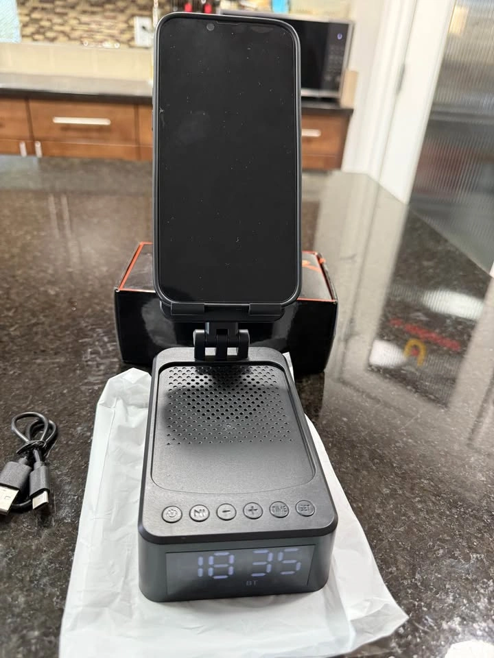 4-in-1 Cell Phone & Tablet Stand with Bluetooth Speaker & Clock - photo 4