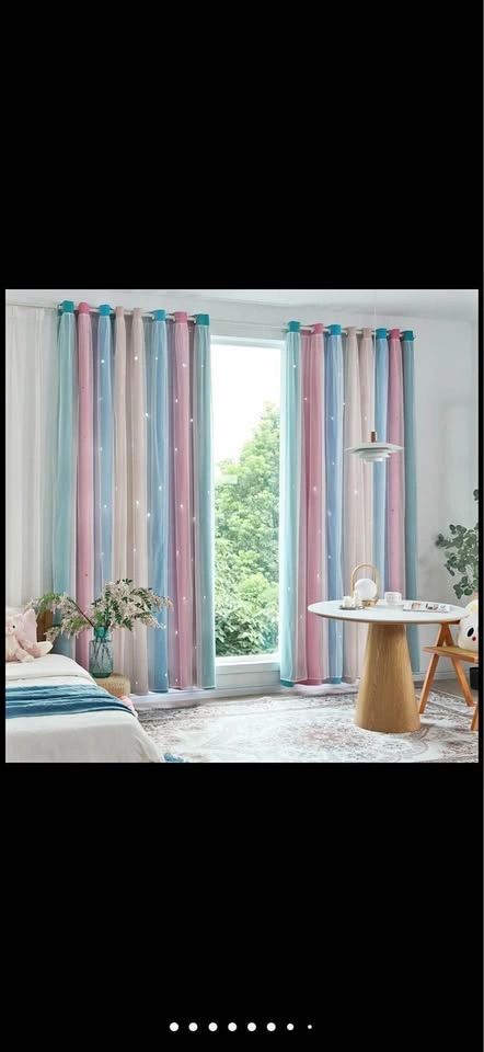 Rainbow Princess Star Cutout Bedroom Curtains 52"W x 96"L