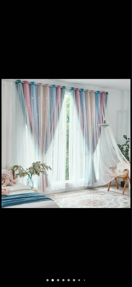 Rainbow Princess Star Cutout Bedroom Curtains 52"W x 96"L - photo 2