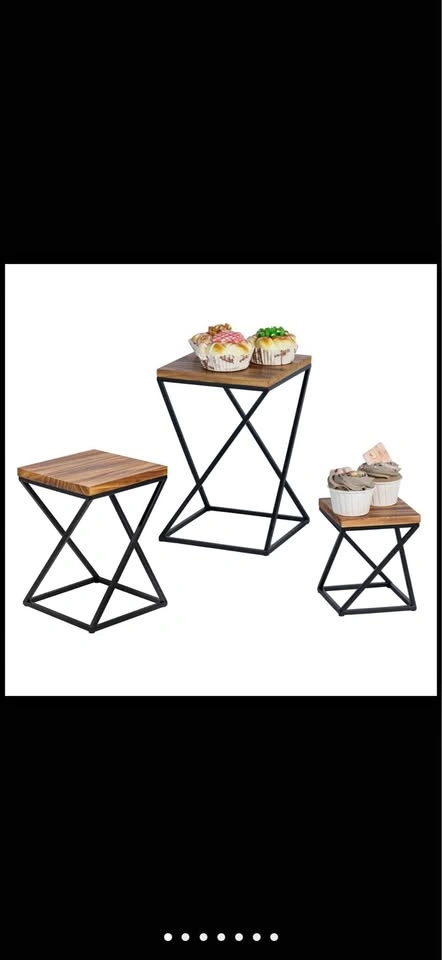 Solid Wood Square Pizza Riser Display Rack 3 Pcs Set