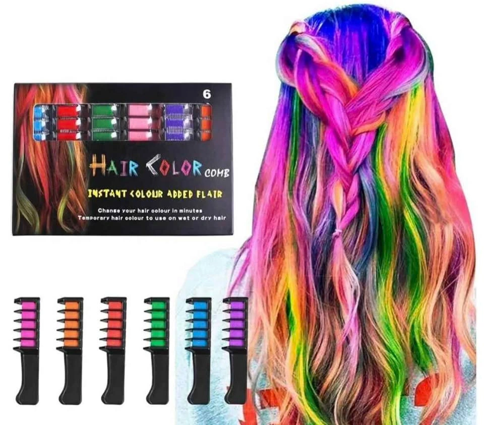 Hair Chalk Comb 6 Colors Temporary Hair Dye Marker (2 pack) - photo 2