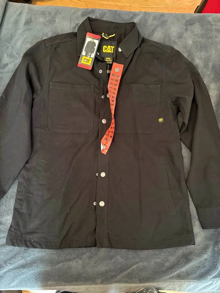 CAT Black Plaid-Lined Shirt Jacket Size M