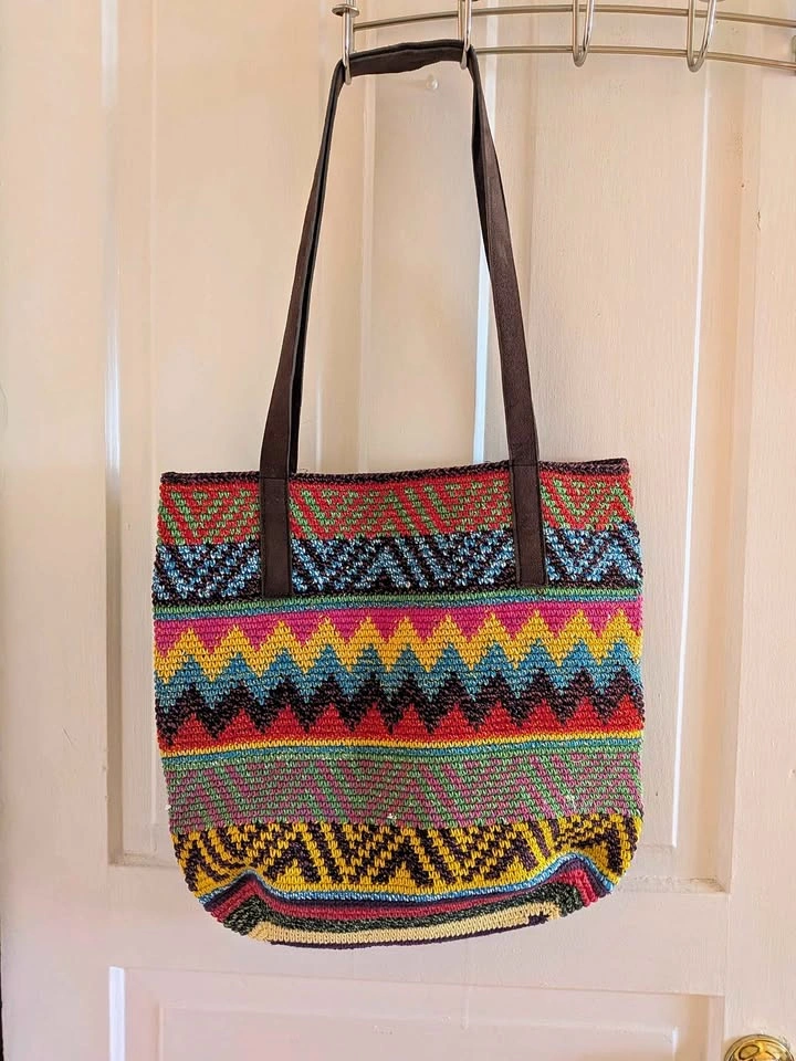 Colourful woven tote bag