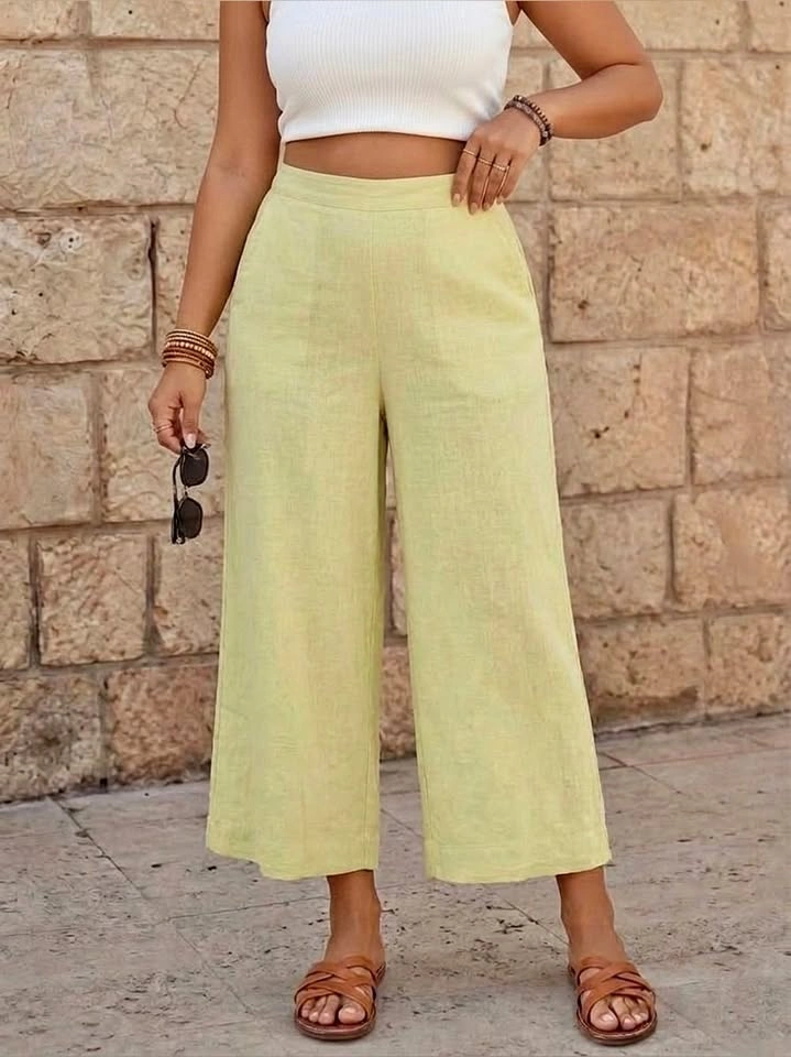 Free People Days End Pull on Pants Cropped Linen Blend Wide Leg
